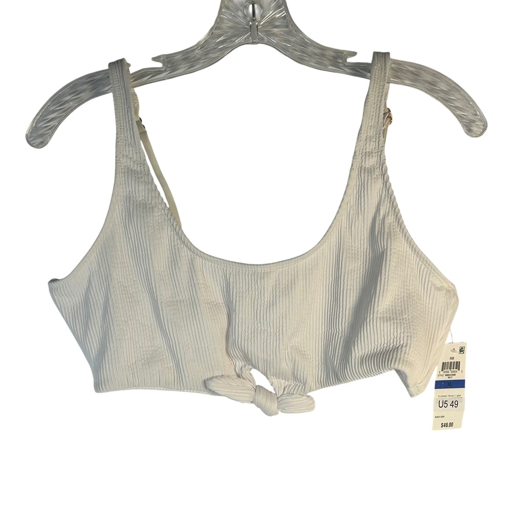 Bar III Womens White Ribbed Knot Front Bikini Top XL New